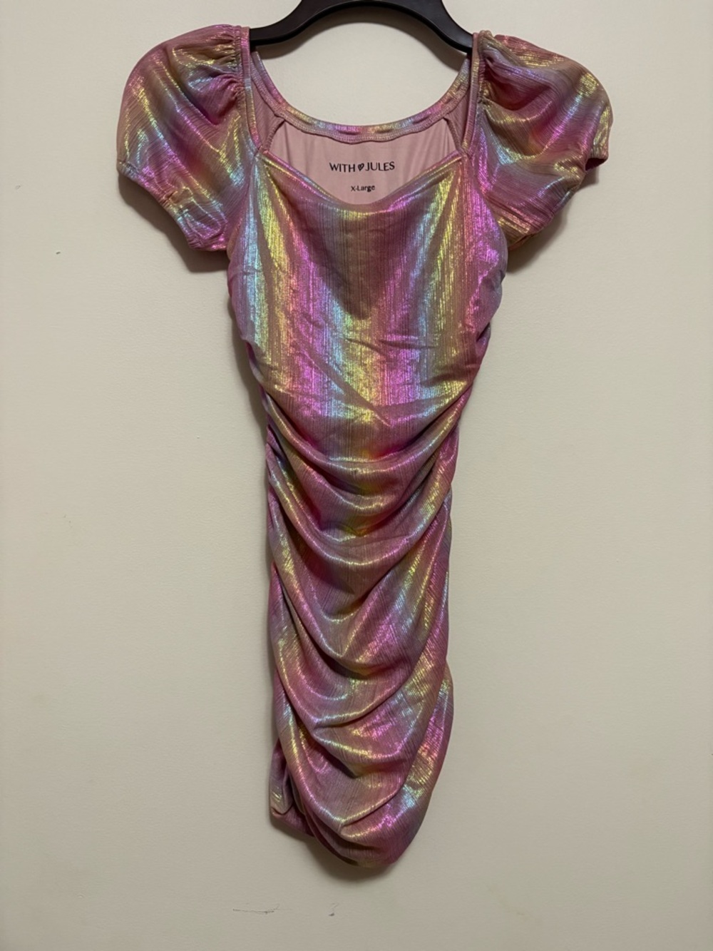 With Jules Big Girls Ruched Square-Neck Mesh Dress